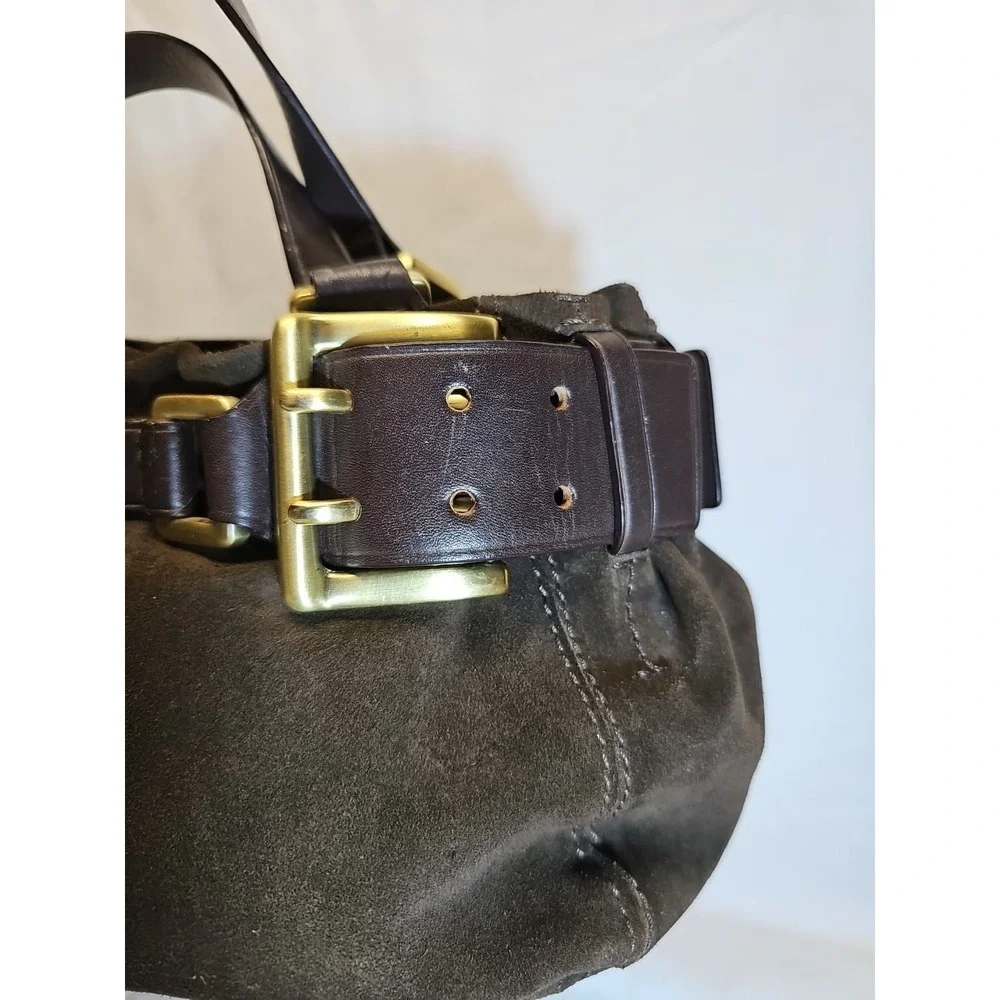 ✨ Y2K  Donna Karan Chocolate Suede Double Buckle Mini-Satchel, BOHO Slouchy Edgy
